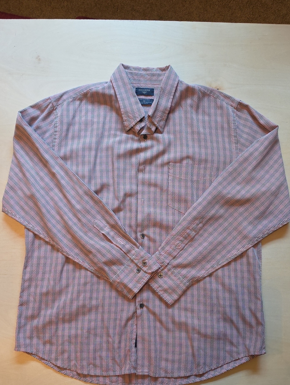 Dockers Red and Blue Micro-Check Long-Sleeve Dress Shirt